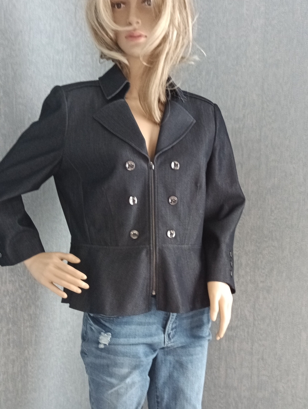 Tahari Black Double-Breasted Zip-Front Blazer